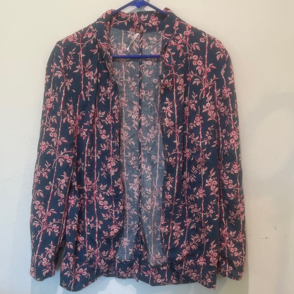 Poolside Oversized Linen Blend Blazer Jacket Pacific Ocean Blue Size XS